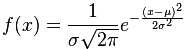 数式：f(x)=[1/{σ(2π)^2}] e^-[{(x-μ)^2}/(2σ^2)]