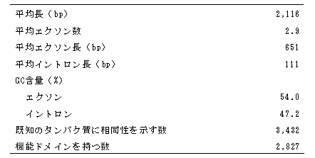 表1 タンパク質コード領域の統計情報